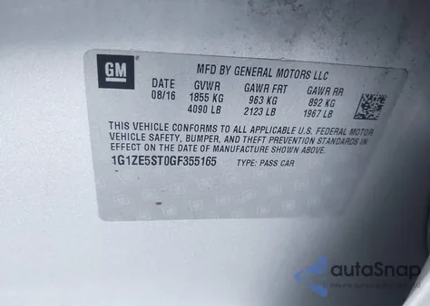 2016 Chevrolet Malibu Lt из США, поврежденный, VIN 1G1ZE5ST0GF355165